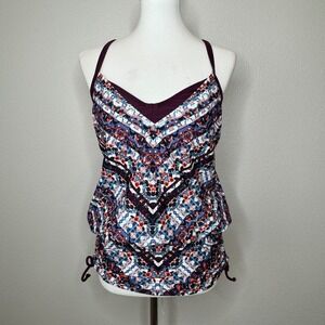 ATHLETA Marrakesh Wild Bloom Tankini Swim Top‎ 36 B/C Scrunch Sides Swim Dress